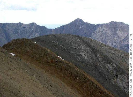 Ramblers on the traverse to Southeast ridge of Gap Peak (Goat traverse in the background)