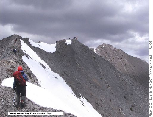 Strung out on Gap Peak summit ridge