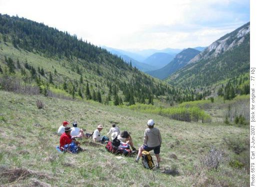 Group pauses on ascent of Gunnery Pass