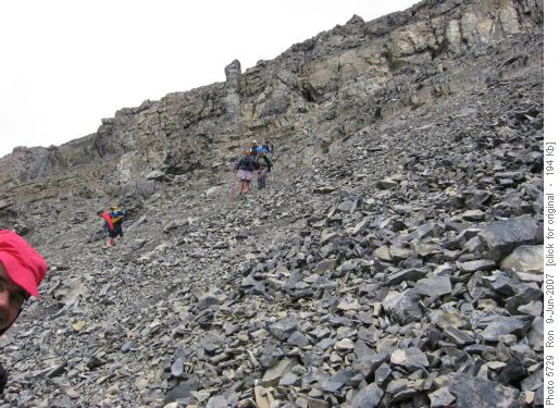 Descent from the summit gully