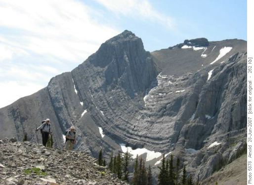 Folded rock of Roche Miette - Route up is to the right out of the picture