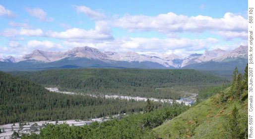 View of the Ghost River and the Rockies from the dirt road leading to the Trail Head