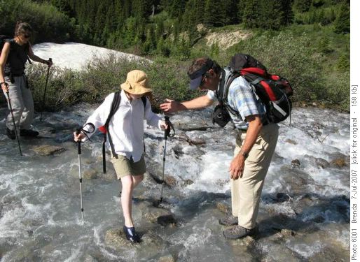 Manon trying out her creek crossing shoes