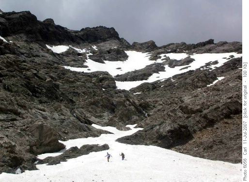 Descending snow slopes