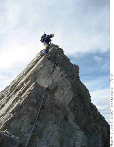 Stan belaying on S ridge of Invincible