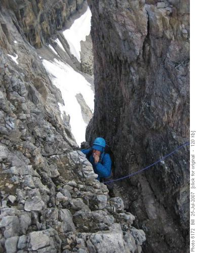 Arnold climbing out of the first notch