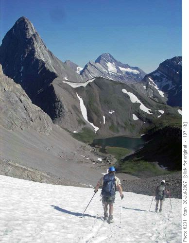 Boot skiing down to Smuts Lake