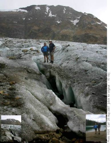 Jeannine and Carl crossing an Ice Bridge on their side trip!(The Vice President in the background)