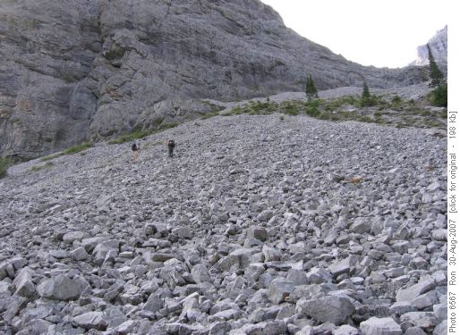 Scree slope below second Memorial Lake