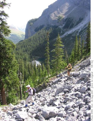 Scree trail from 1st Memorial to 2nd Memorial Lake: Ghulam & Jean