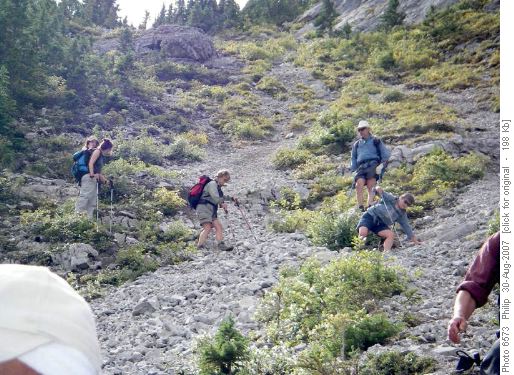 Skidding down scree