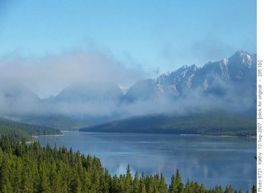 Morning mist on Lower Kananaskis Lake