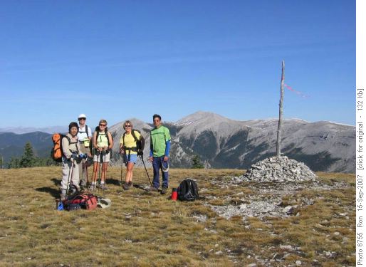 Some of group at summit; Moose Mtn in background