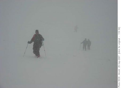 Carl leading in blizzard conditions