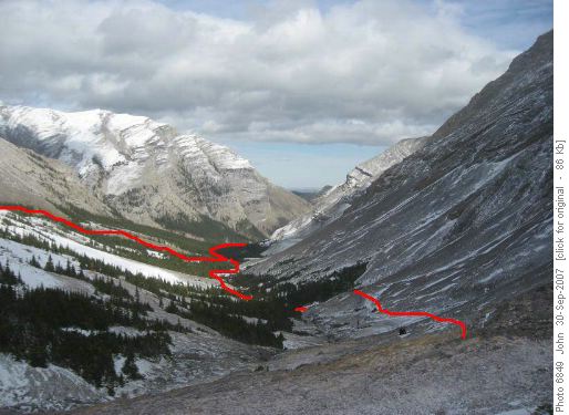 Approx. routes on 2007 trip to Junction lake