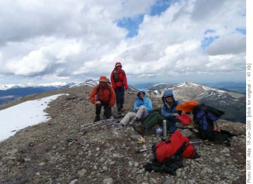 Bob, Janet, Joan, and Sim on the summit of Coffin Mountain Bob, Janet, Joan, and Sim on the summit of Coffin Mountain