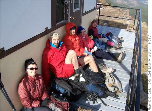 Lunch on the fire lookout out of the wind
