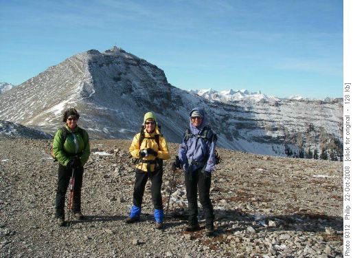 Aldis, Kathy & Rosanne on windy Moose Mtn