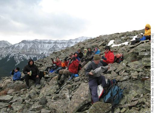 The group at lunch on the top of Mt Ware