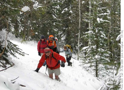 We postholed through a few spots with old and new snow.